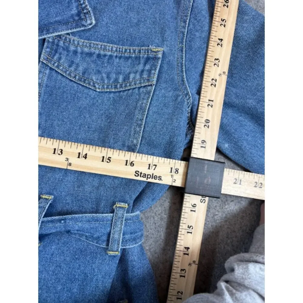 VTG Baccini Denim Jacket Womens Medium Leopard Collar Belted Chore Barn 90s Y2K - Picture 6 of 7